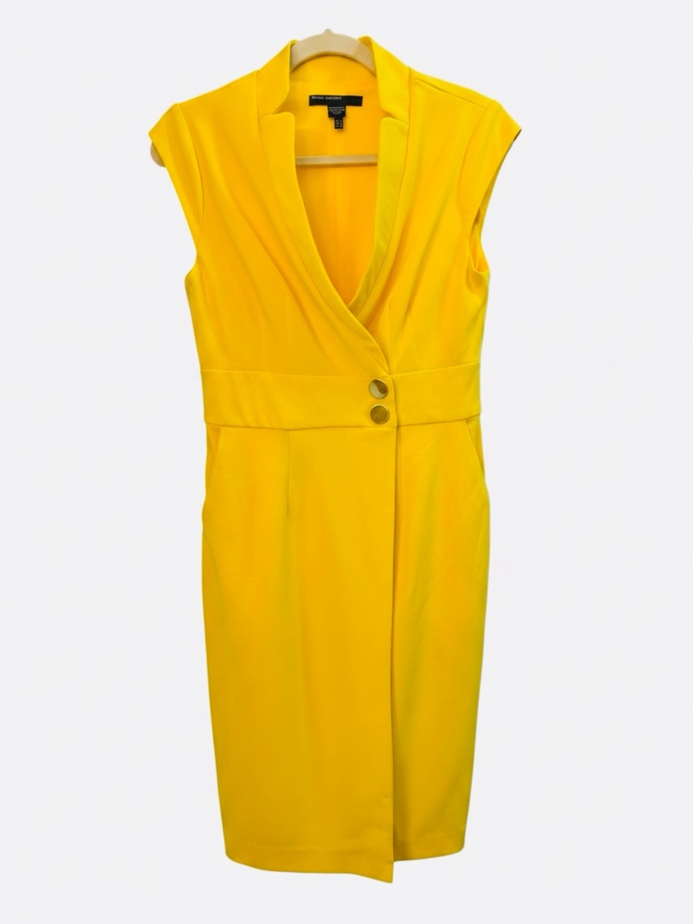 Maggie London-  Yellow Sheath Dress with Notched V-Neck